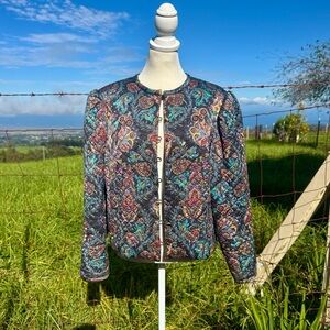 Vintage 90s Eaton quilted silk paisley cropped jacket blazer large **Flaw**